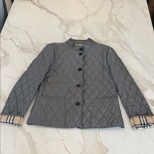 Burberry Gray Quilted Jacket with Plaid Cuffs